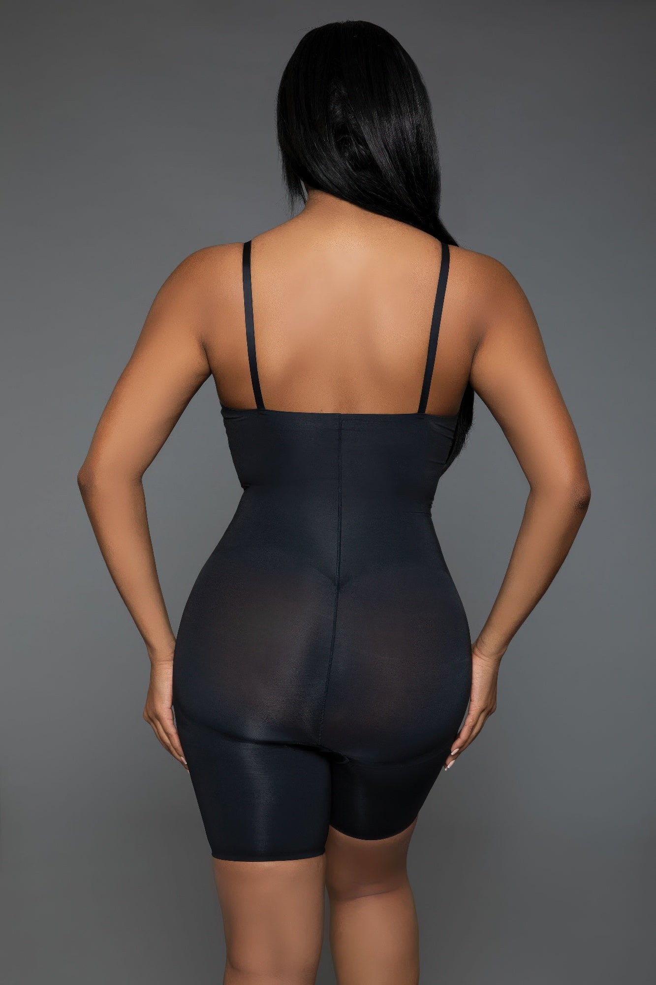 Black body shaper for women with adjustable straps, offering a smooth silhouette and comfortable fit