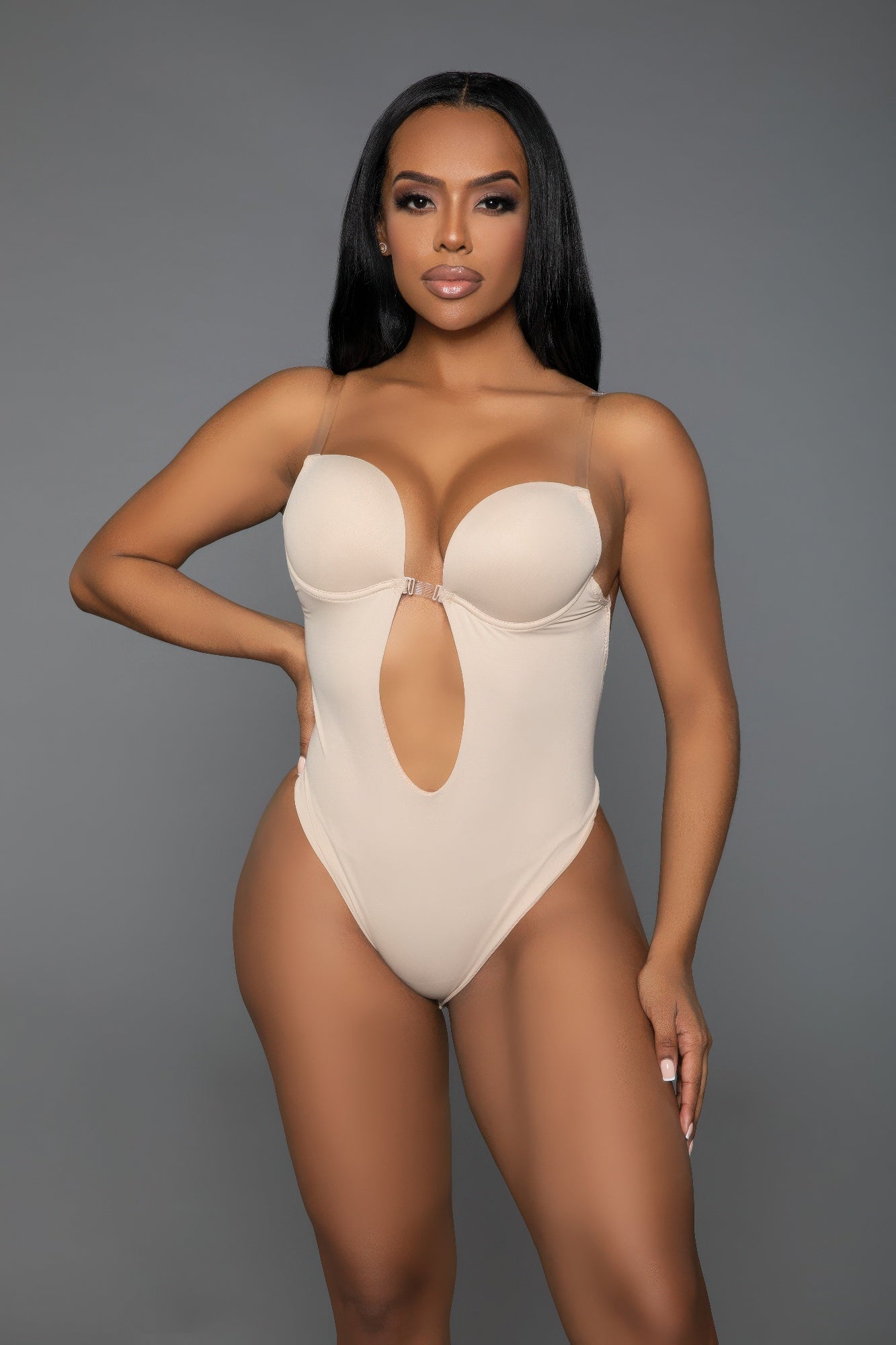 Nude Think Posh curvy bodysuit shaper with strapless design and cutout detail for a streamlined look