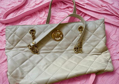 Michael Kors handbag bundle in cream with quilted design and gold logo detailing