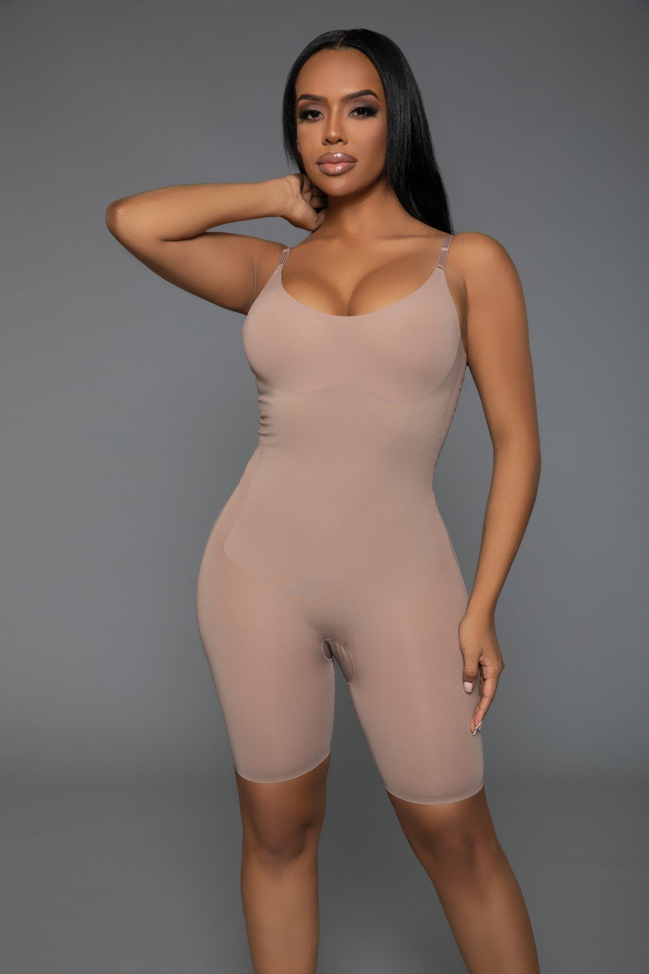 Sleek nude body shaper for women with adjustable straps for a smooth silhouette