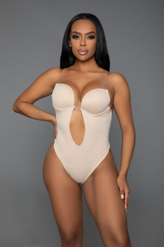 Nude Think Posh curvy bodysuit shaper with strapless design and cutout detail for a streamlined look