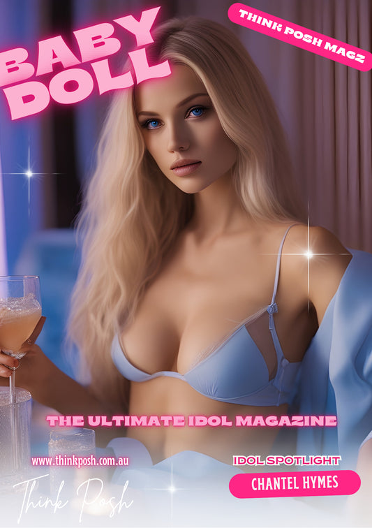 Think Posh Baby Doll Magazine featuring Chantel Hymes with a glamorous cover showcasing a digital baby doll magazine theme