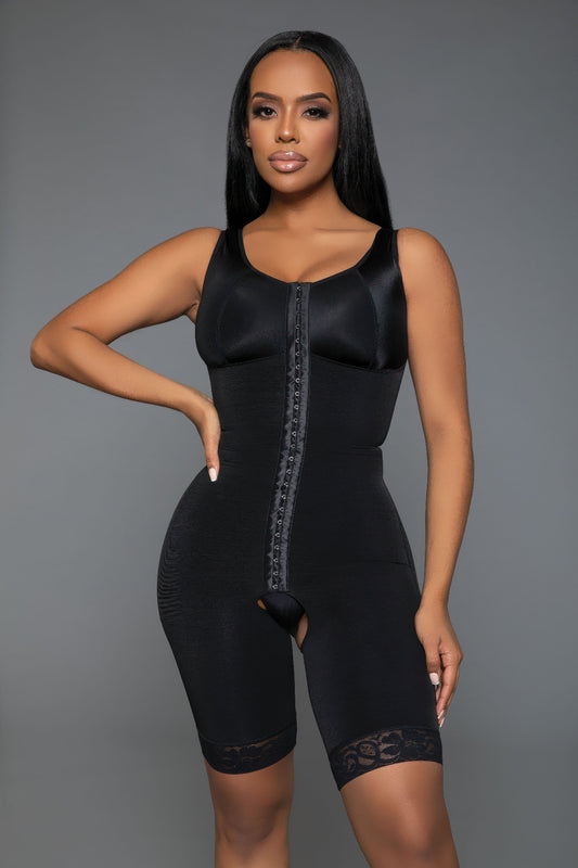 Black Think Posh Luxury waist slimming body shaper with adjustable straps and lace accents